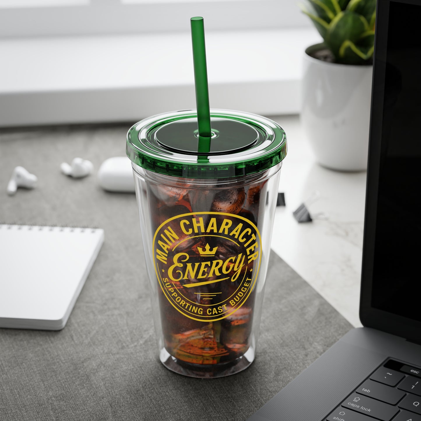 Main Character Energy Tumbler | Supporting Cast Budget | 16oz Double-Wall Acrylic Cup with Straw | 11 Colors | Viral TikTok Drinkware