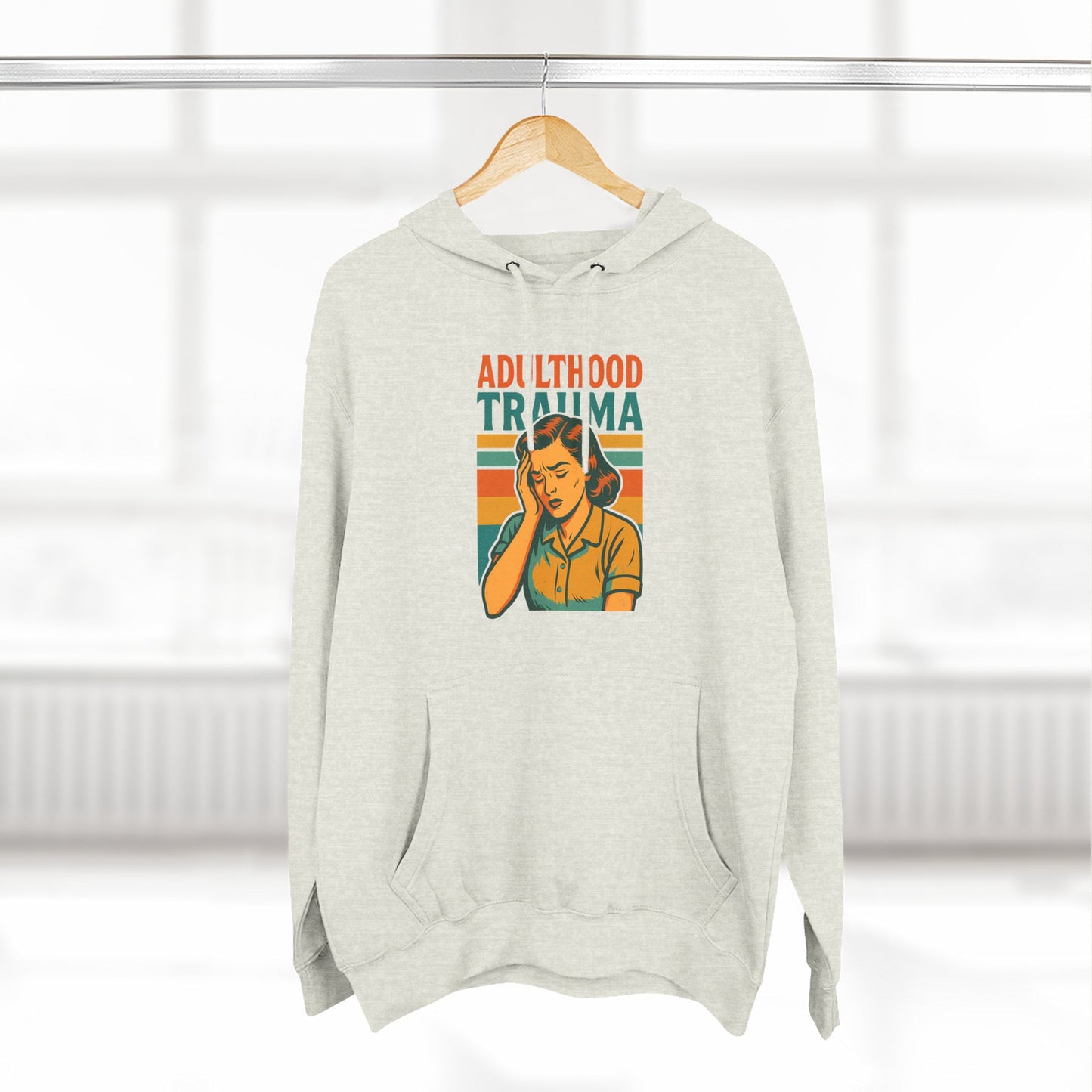 Adulthood Trauma Club Hoodie | Retro Comic Sweatshirt | Funny Burnout Therapy Pullover for Women | Vintage Sad Girl Mental Health