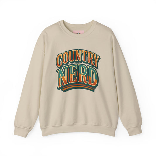 Country Nerd Crewneck Sweatshirt – Retro Western Graphic Pullover -Unisex Crewneck