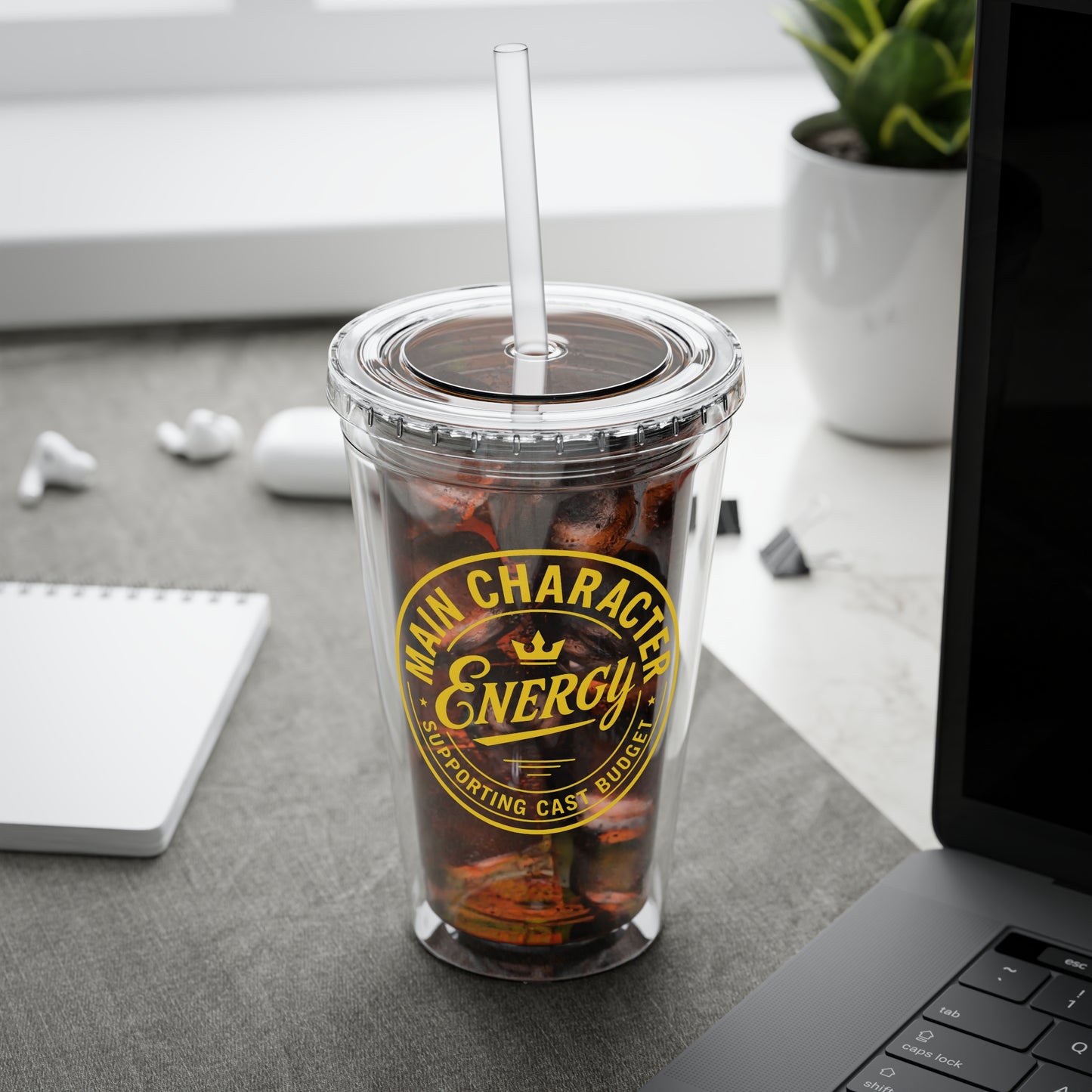 Main Character Energy Tumbler | Supporting Cast Budget | 16oz Double-Wall Acrylic Cup with Straw | 11 Colors | Viral TikTok Drinkware